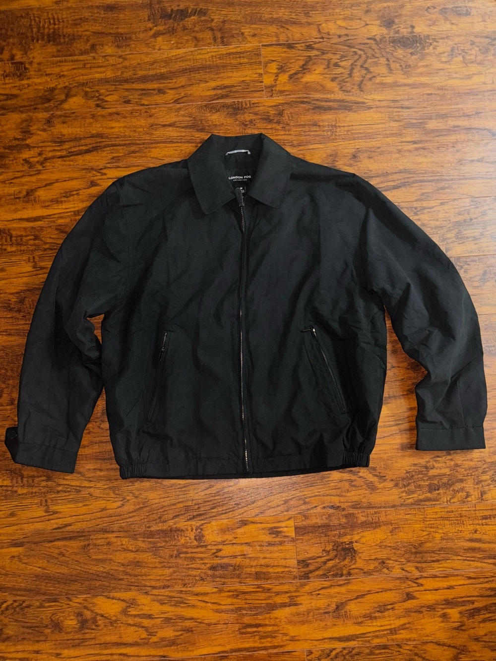 London Fog Black Bomber Jacket Full-Zip Lightweight Collared Sleek Men’s Coat